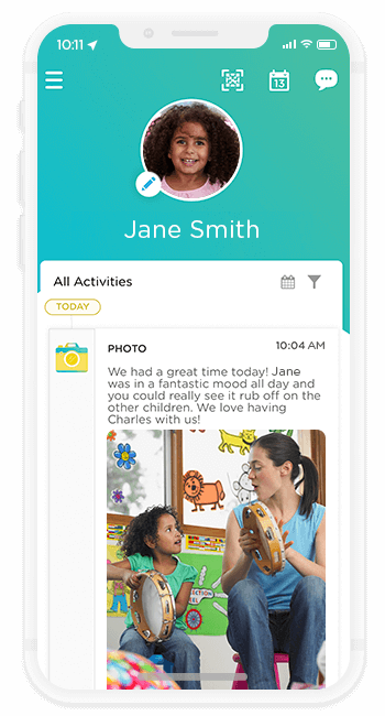 Example of the activities section of a child's profile (mobile device view)