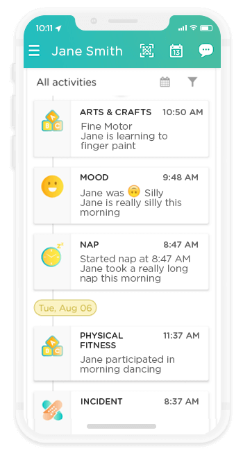 Example of a child's daily activity log (mobile device view)